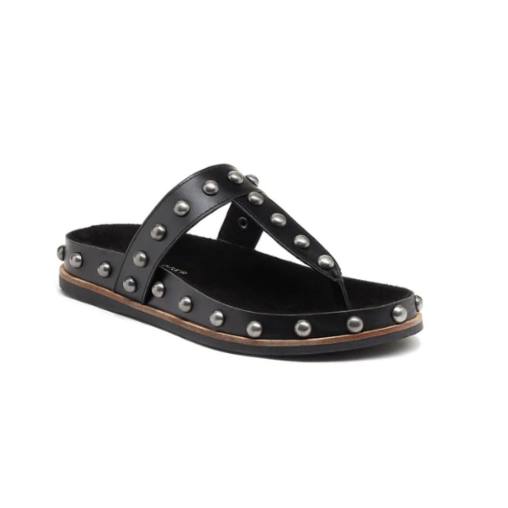 [Kelsi Dagger] Studded Black Leather Slide Sandals